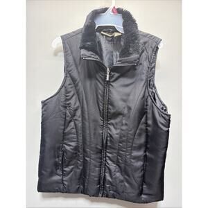 Jane Ashley Vest Jacket Women XL Black Vest Quilted Coat Faux Fur Collared